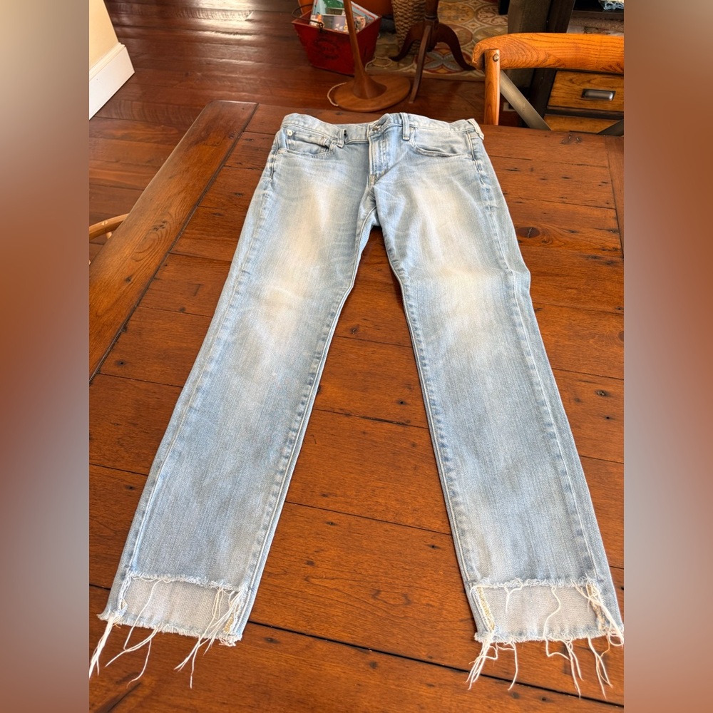 Red Card Anniversary 25 jeans size 28 with raw asymmetrical hem